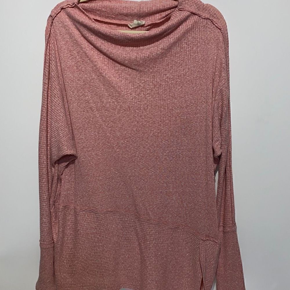 Free People We The Free Rose Pink Cowl Neck Thermal Top Relaxed Fit Medium